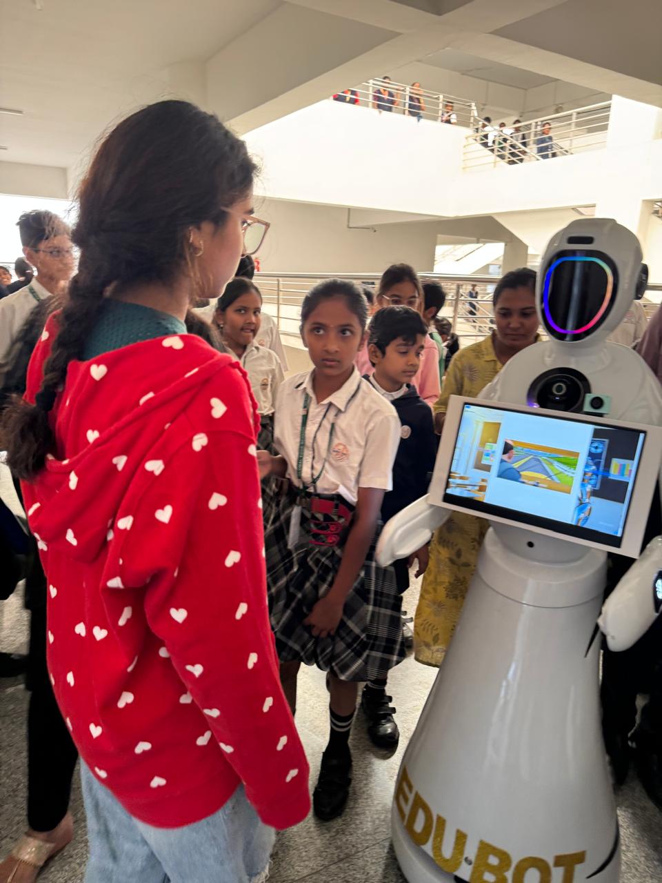 Saina interacting with students during a NavanTara school visit